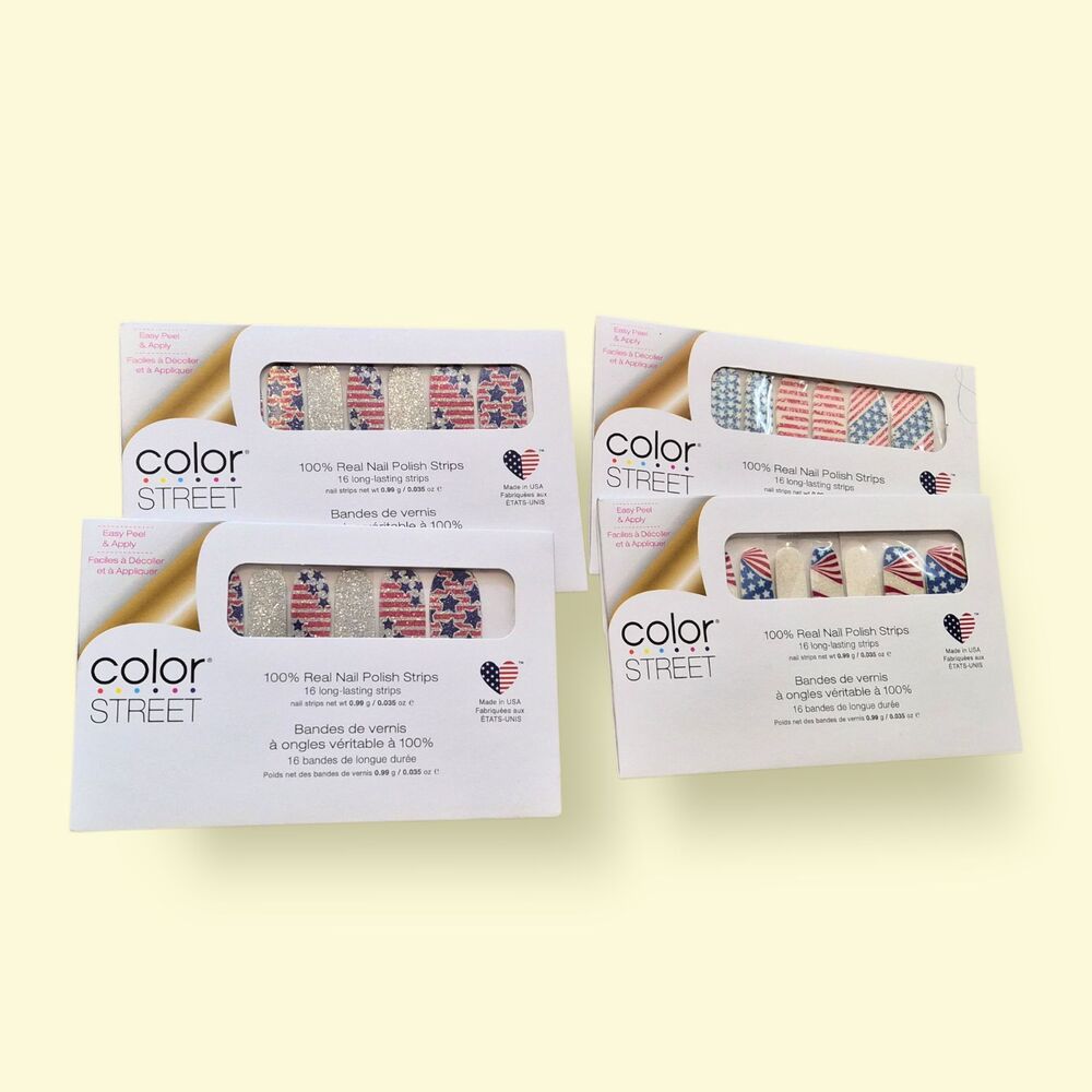 Color Street Patriotic Nail Polish Strips Lot (4 Packs – Mixed Designs)